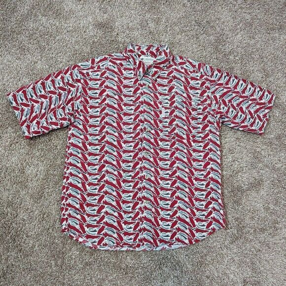 Vintage Columbia Shirt Mens‎ Red All Over Fish Print Button Front Size M Medium - Picture 1 of 5